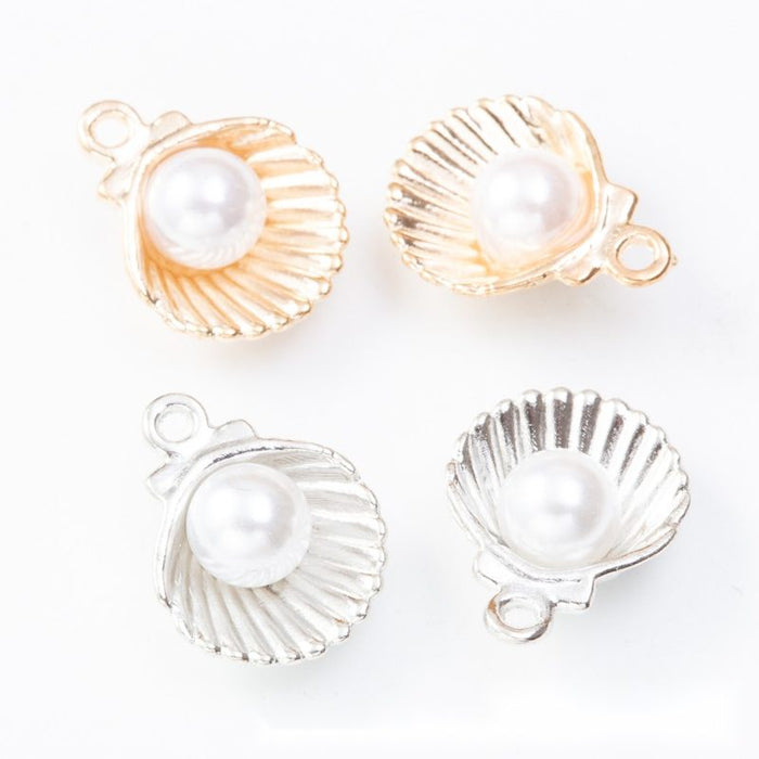 Pearl Accent Seashell Metal Charm Pendants in 2 Finishes