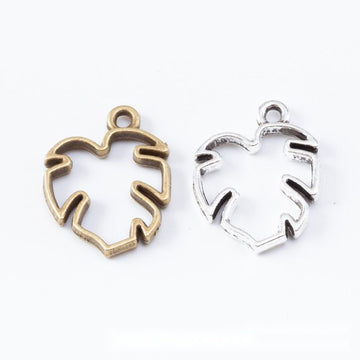 Open Monstera Leaf Metal Bezel Charm in Two Antique Finishes