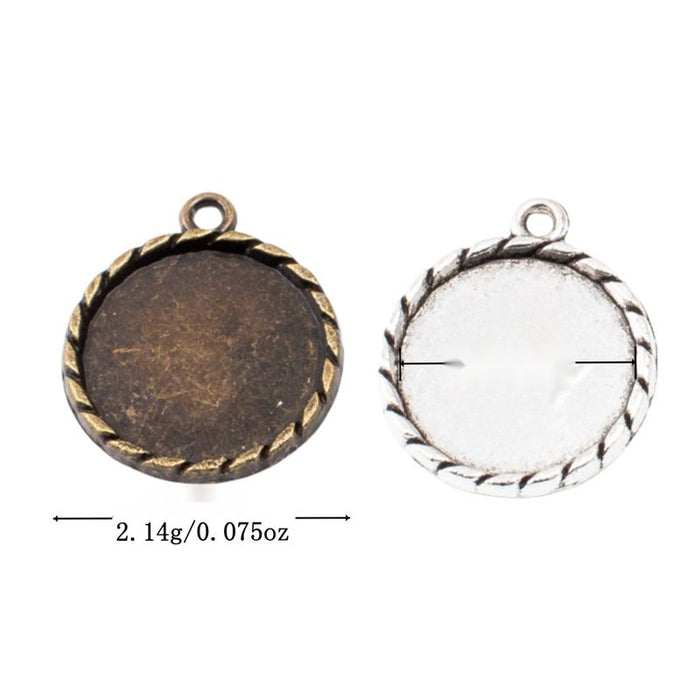 Serrated Edge Round Cabochon Settings in Two Antique Finishes