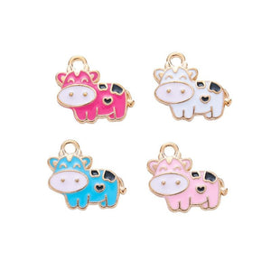 Cartoon Cow Enamel Metal Charm in Four Colors Jewelry Component