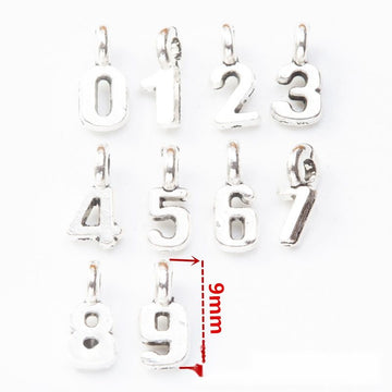 Silver Tone Number Charms From Zero Through Nine With Top Loops