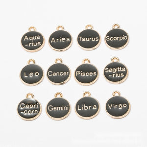 Round Black Enamel Zodiac Sign Charm Assortment in Gold Tone