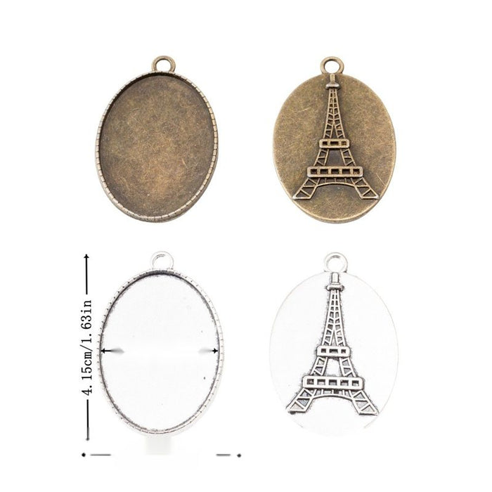 4.15 cm Oval Cabochon Settings with Eiffel Tower Back Detail
