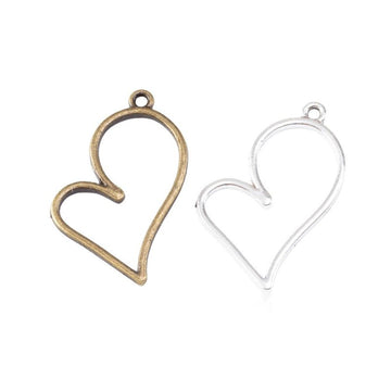 Open Heart Bezel Frame Charms in Three Metal Finishes