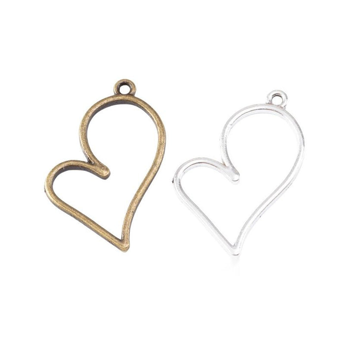 Open Heart Bezel Frame Charms in Three Metal Finishes