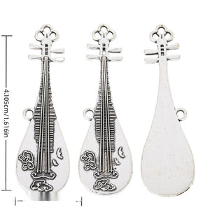 Detailed Pipa Lute Charm in Antique Silver Tone Jewelry Making Component