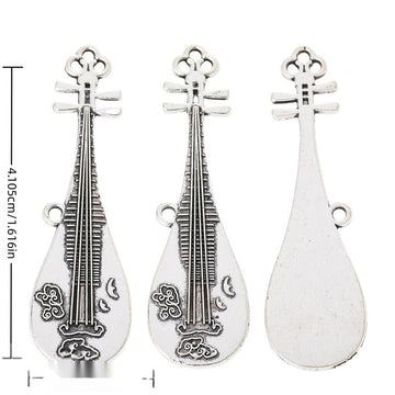 Detailed Pipa Lute Charm in Antique Silver Tone Jewelry Making Component