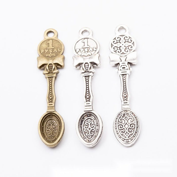 Ornate Spoon Metal Charms in Antique Bronze and Silver Finishes