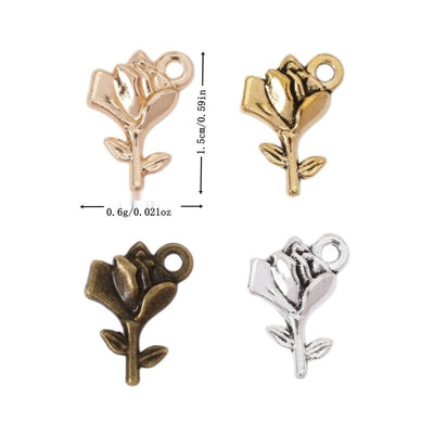Grouped front views of rose charms