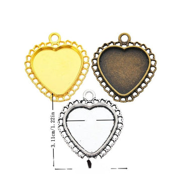 Heart Cabochon Pendant Trays With Scalloped Border in Three Finishes