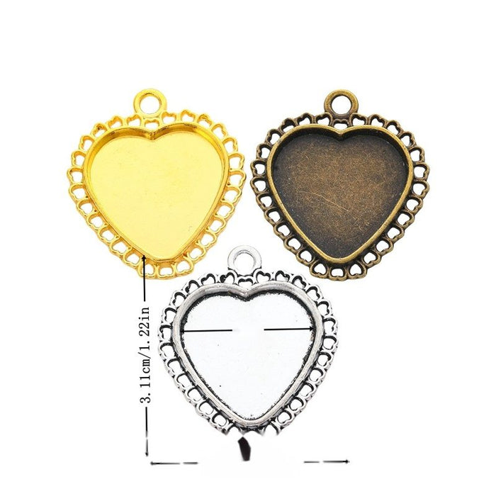 Heart Cabochon Pendant Trays With Scalloped Border in Three Finishes