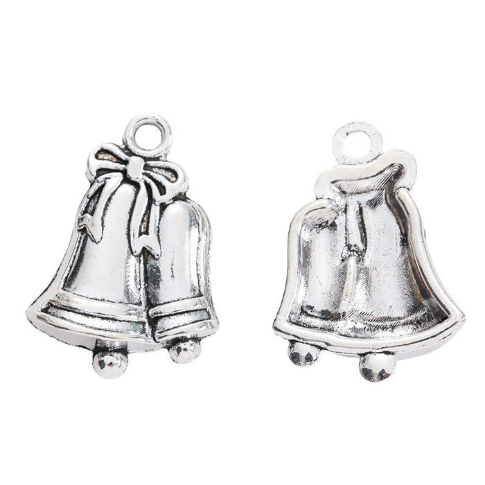 Double Christmas Bell Metal Charm Pendant For Jewelry Making And Craft Projects