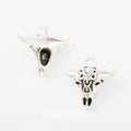Longhorn Bull Skull Pendant Charm in Antique Silver Tone view 1