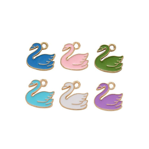 Enamel Swan Charm finish assortment on a white background