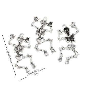 Dancing Skeleton Figure Metal Charm in Antique Silver Tone