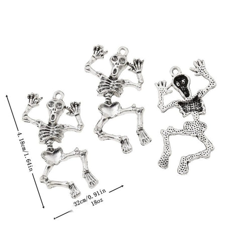 Metal dancing skeleton figure charm, front and reverse views shown in the product image