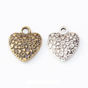 Textured Heart Metal Charm Pendant For Jewelry Making And Craft Projects