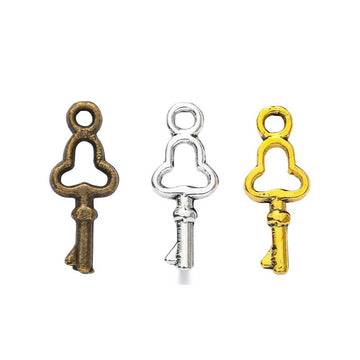 Small Openwork Key Metal Charm Pendant in 3 Finishes for DIY Jewelry
