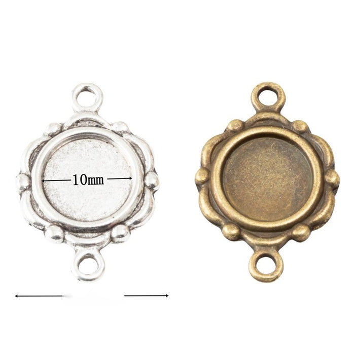 Floral Round Double Loop Cabochon Connector in Two Finishes