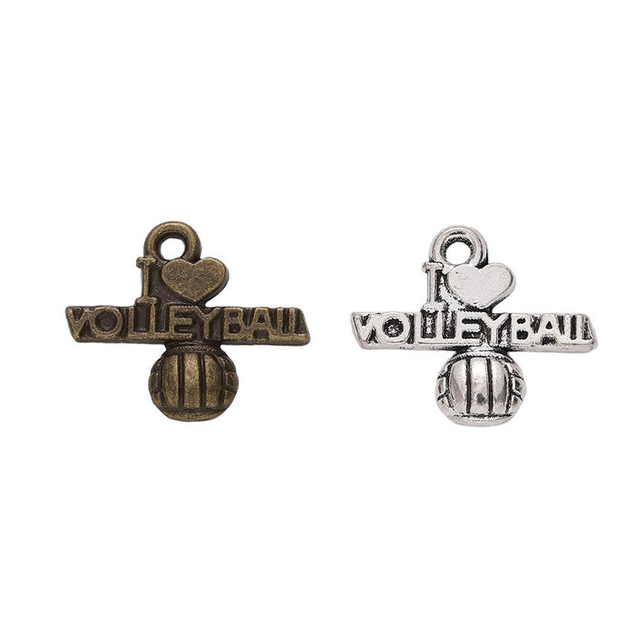 Volleyball Word and Ball Pendant Charm in Two Finishes