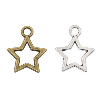 Open Star Outline Charm In 2 Metal Finishes For Jewelry Making