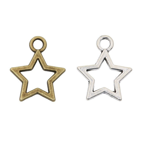 Open Star Outline Charm shown in the available metal finishes on white
