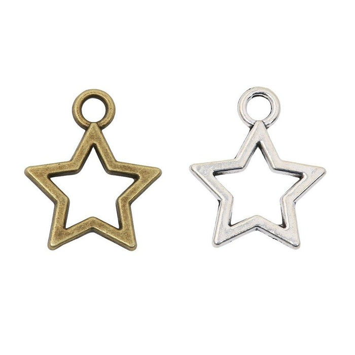 Open Star Outline Charm In 2 Metal Finishes For Jewelry Making