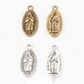 Oval Praying Figure Medal Charm in 2 Metal Finishes for Jewelry Making view 1