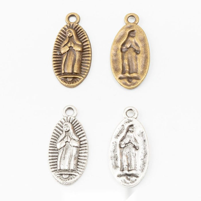 Oval Praying Figure Medal Charm in 2 Metal Finishes for Jewelry Making