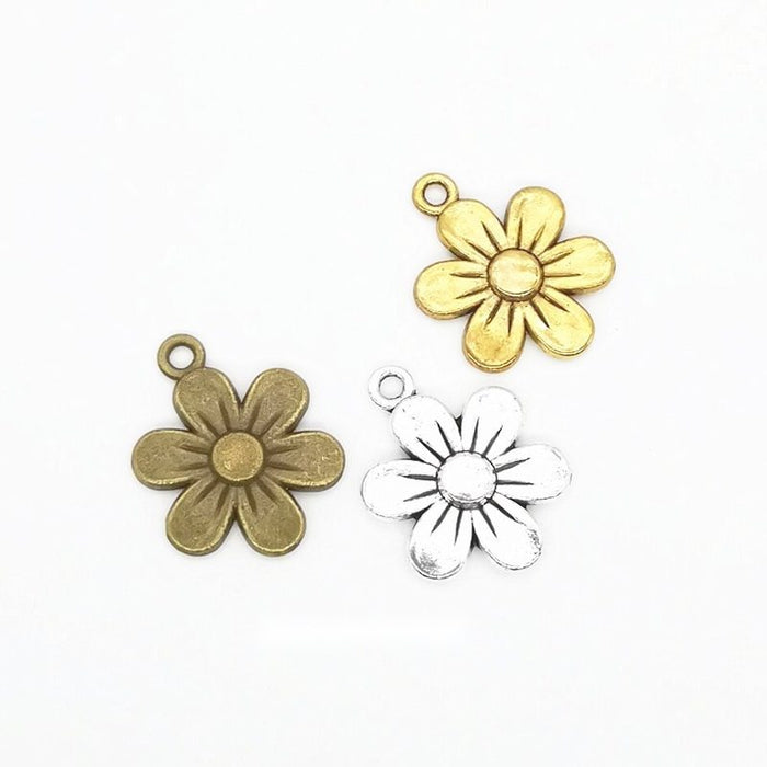 Five Petal Flower Metal Charm Pendant in Three Finishes