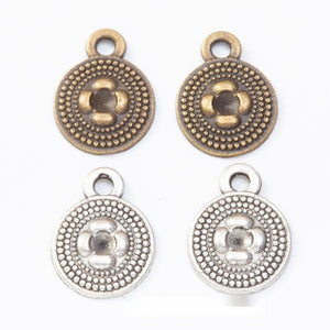 Round Flower Button Charm in 2 Metal Finishes for Jewelry Making