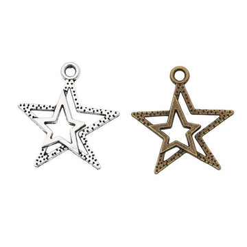 Layered Open Star Metal Charms in Two Antique Finishes