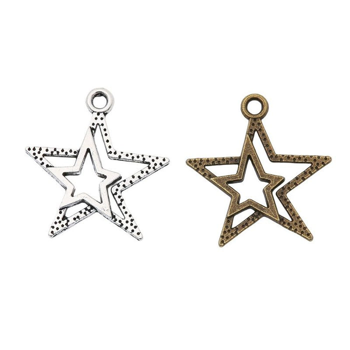 Layered Open Star Metal Charms in Two Antique Finishes
