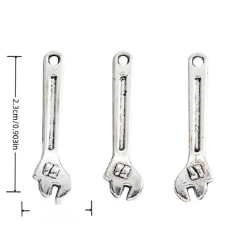 Antique Silver Adjustable Wrench Charm with Raised Details