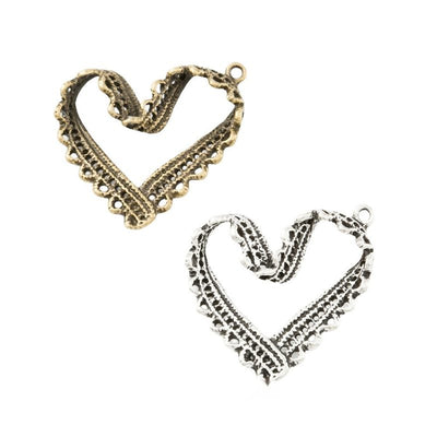 Twisted open heart charm shown across the available finishes