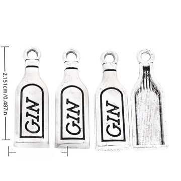 Lettered Gin Bottle Metal Charms in Antique Silver Finish