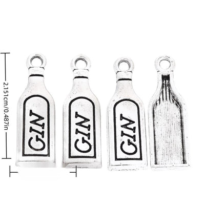 Front and reverse views of gin bottle charms with measurement and weight guides