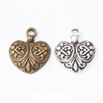 Vintage Filigree Heart Charm in 2 Finishes for DIY Jewelry Making