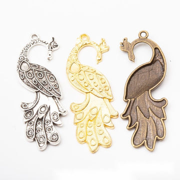 Peacock Metal Charm In 3 Finish Options for Jewelry Making