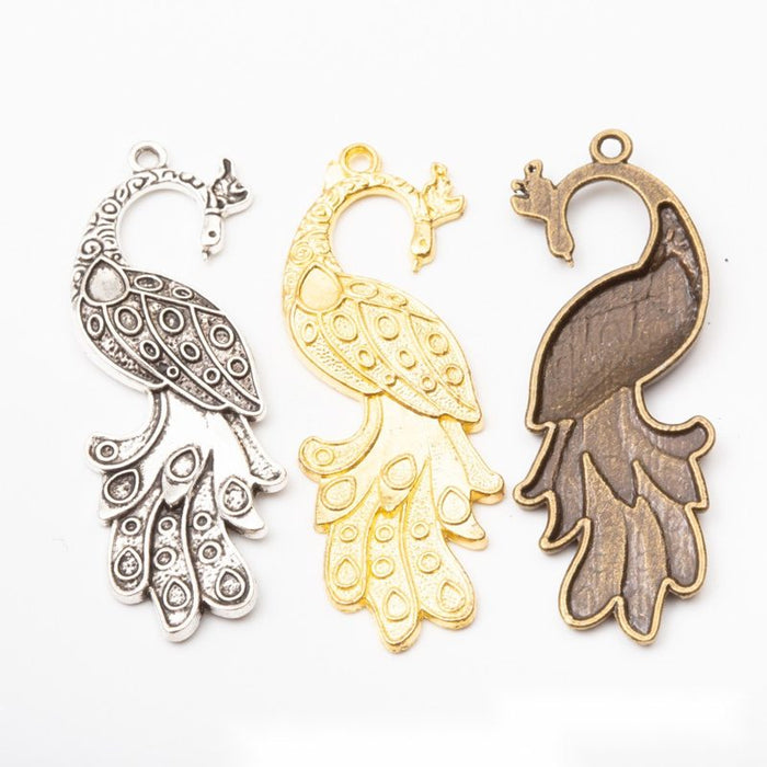 Peacock Metal Charm In 3 Finish Options for Jewelry Making
