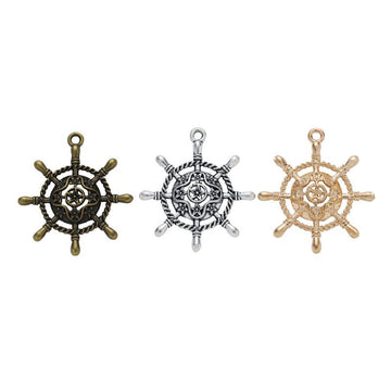Ship Wheel Charm Pendants in 3 Metal Finish Options