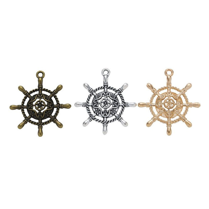 Ship Wheel Charm Pendants in 3 Metal Finish Options