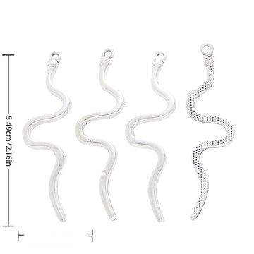 Slender Wavy Snake Metal Charms in Antique Silver Finish