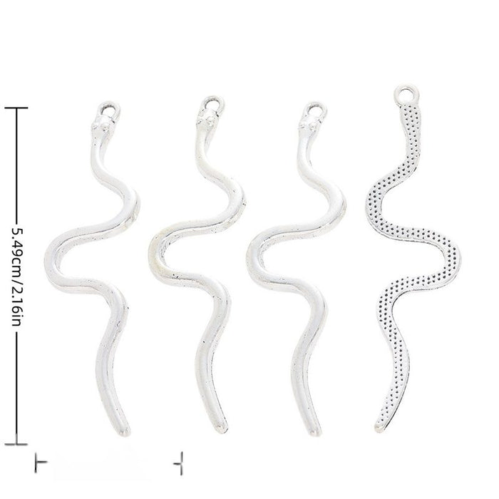 Slender Wavy Snake Metal Charms in Antique Silver Finish