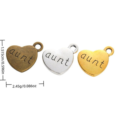 Finish overview of aunt engraved heart metal charm