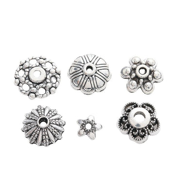Mixed Flower Bead Caps with six distinct flower in 6 Metal Finishes