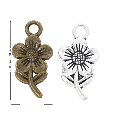 Metal three-flower bouquet charm, front and reverse views shown in the product image