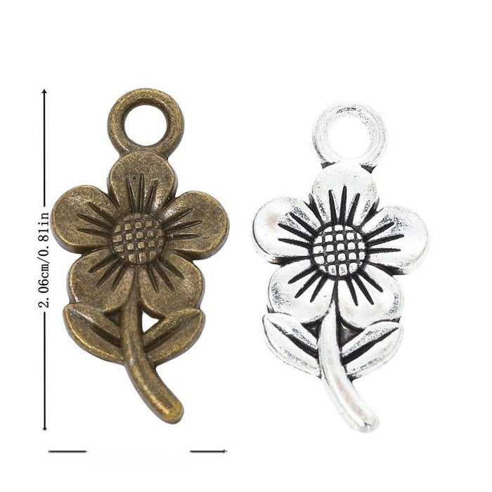 Three Flower Bouquet Metal Charms in Bronze and Silver Tones