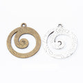 Spiral Wave Round Metal Charms in Two Antique Finishes view 1