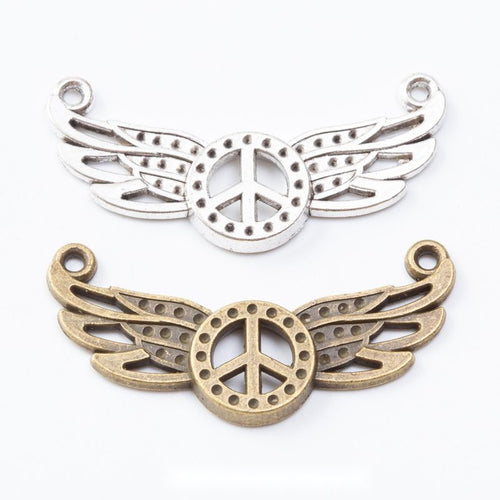 Antique Bronze, Antique Silver winged peace connector shown in an overview
